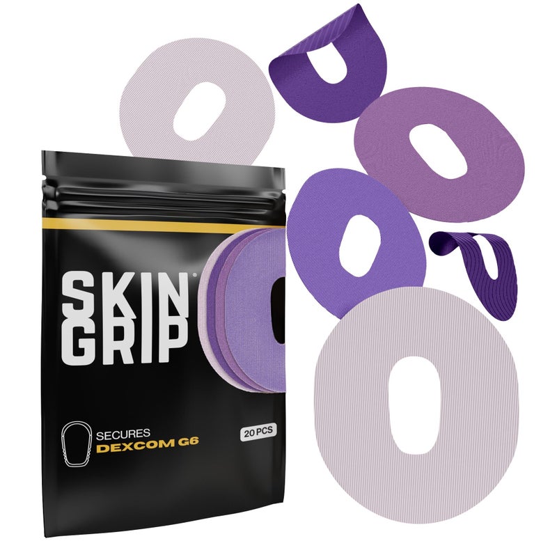 Skin Grip Adhesive Patch Compatible with Dexcom G6 Adhesive Patches Waterproof & Sweatproof with Cutout, Lasts 10-14 Days, Continuous Glucose Monitor Patch, CGM Sensor Cover â€“ 20 Pack, Purple - Image 1